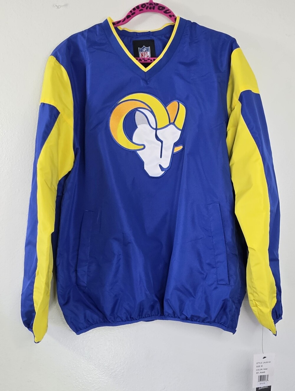 Los Angeles Rams Blue and Yellow NFL Pullover Windbraker Medium